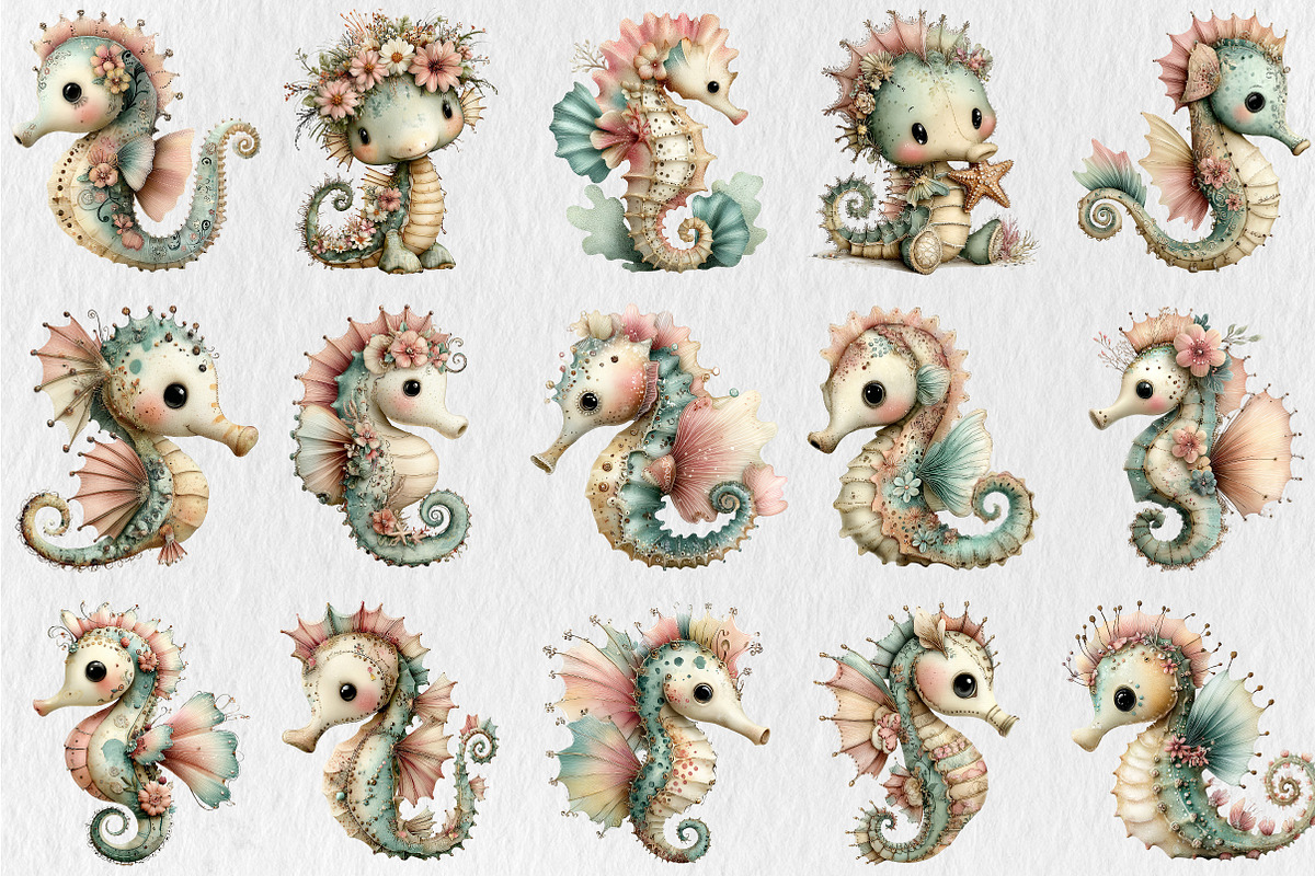 Summer Funny Seahorse Clipart, a Seasonal Illustration by Rose Art (Photo 2 of 6)