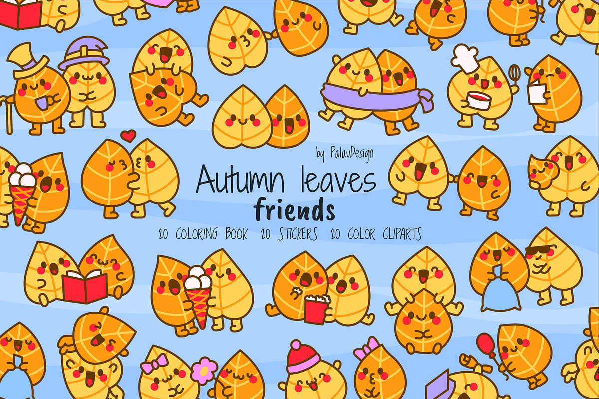 Cute Kawaii Autumn Leaf Couple, a Seasonal Illustration by Palau (Photo 1 of 12)