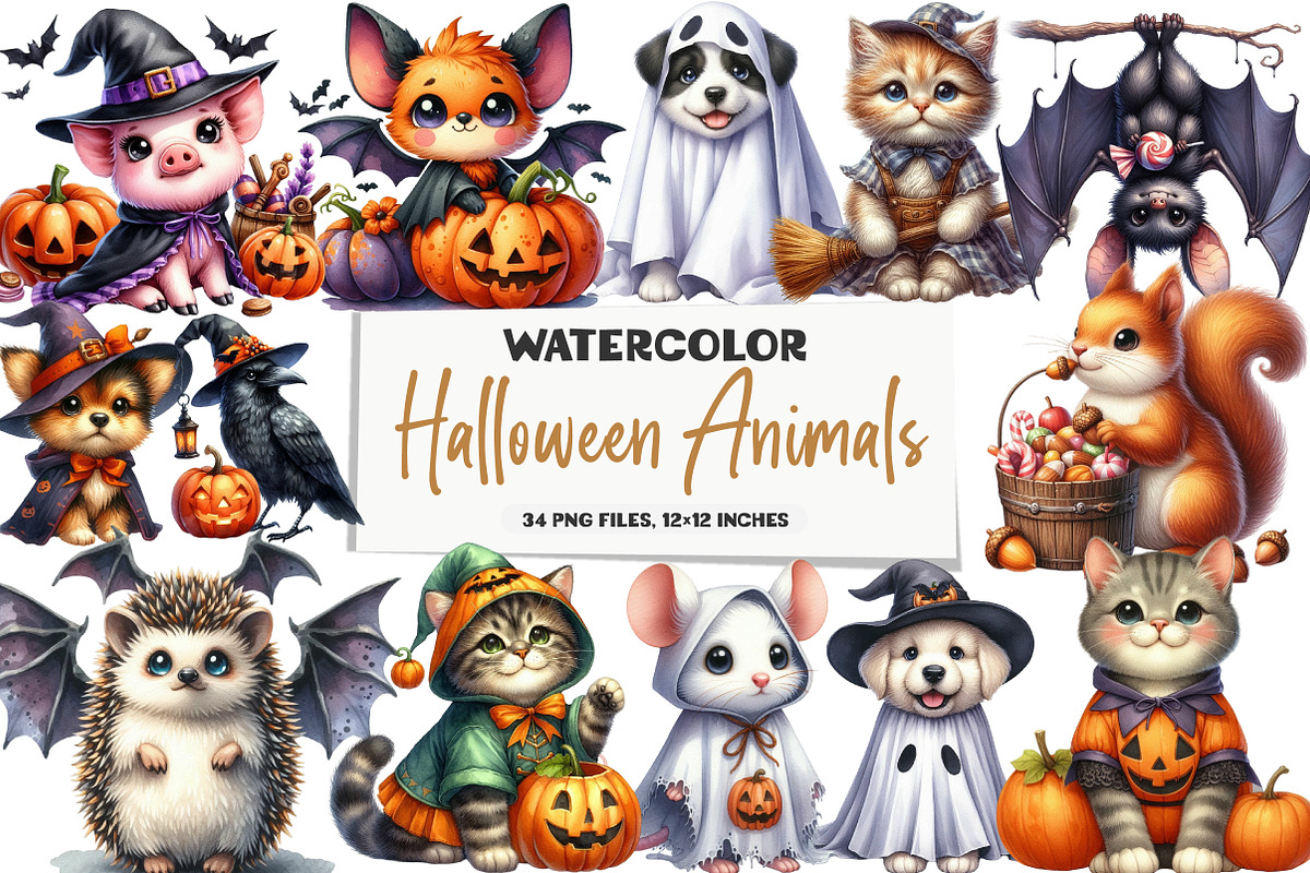 Halloween Animals Clipart, an Illustration by DreamArtGraphic (Photo 1 of 5)