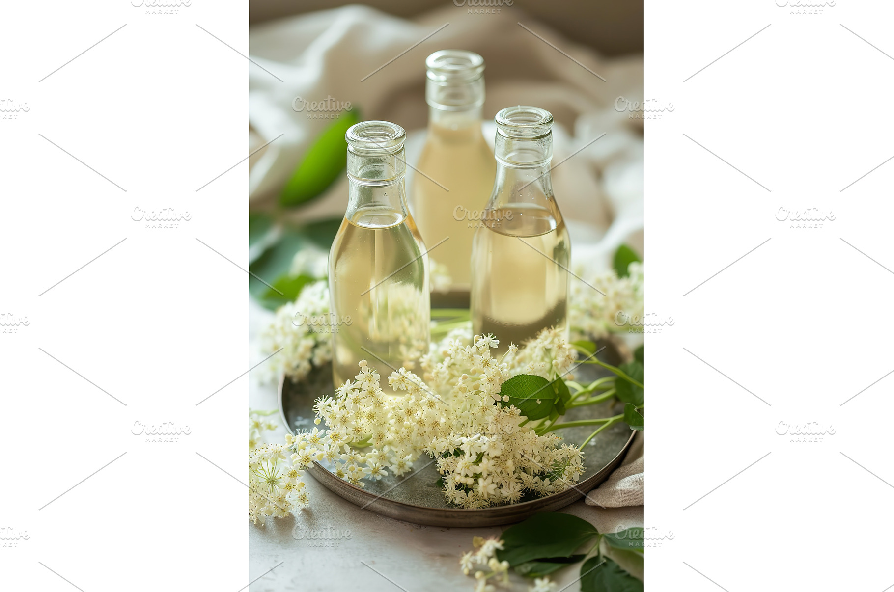 Elderflower syrup bottles with fresh, a Food & Drink Photo by Lermont51