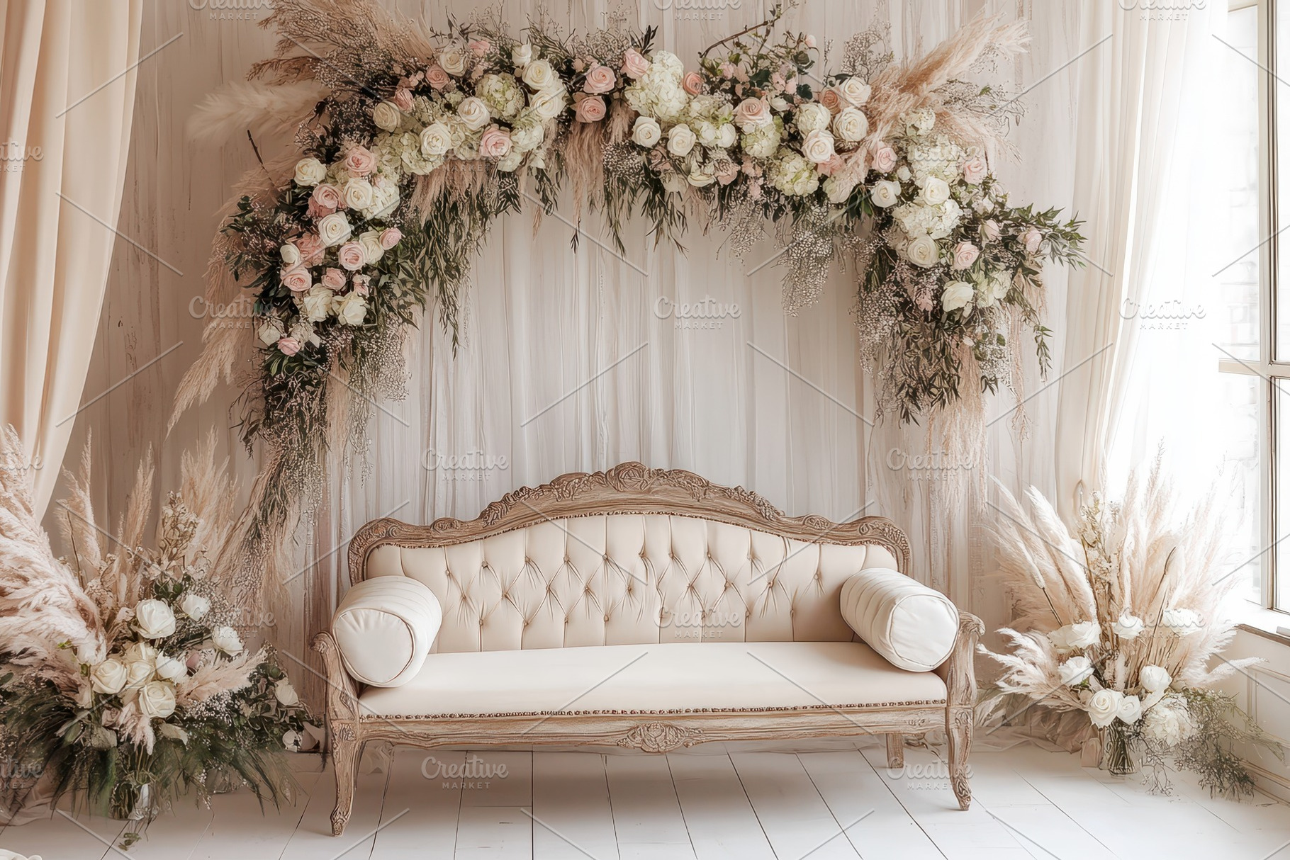 Boho chic cream color arch backdrop, a Photo by Pavel_design