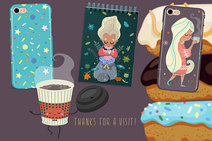 Donuts & Coffee. Graphic Set