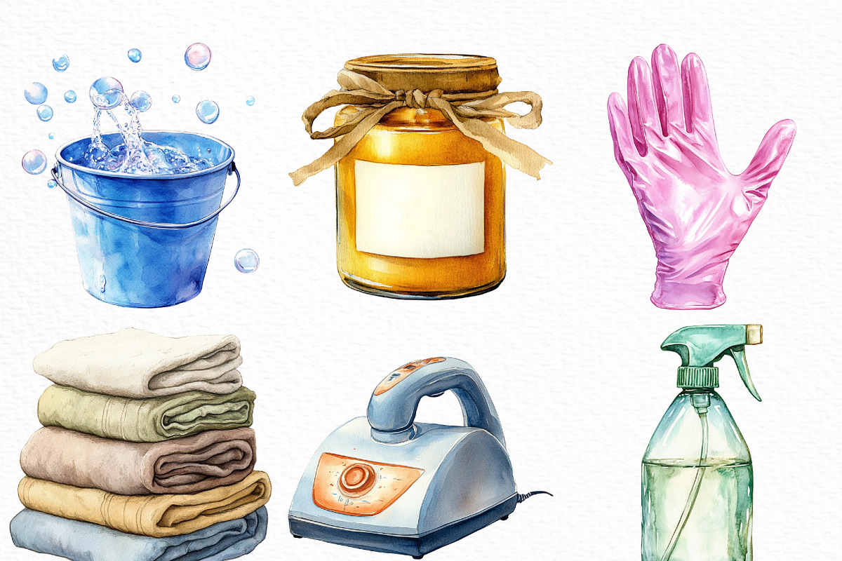 Watercolor Housekeeping Clipart, an Illustration by Craft Nest (Photo 4 of 6)