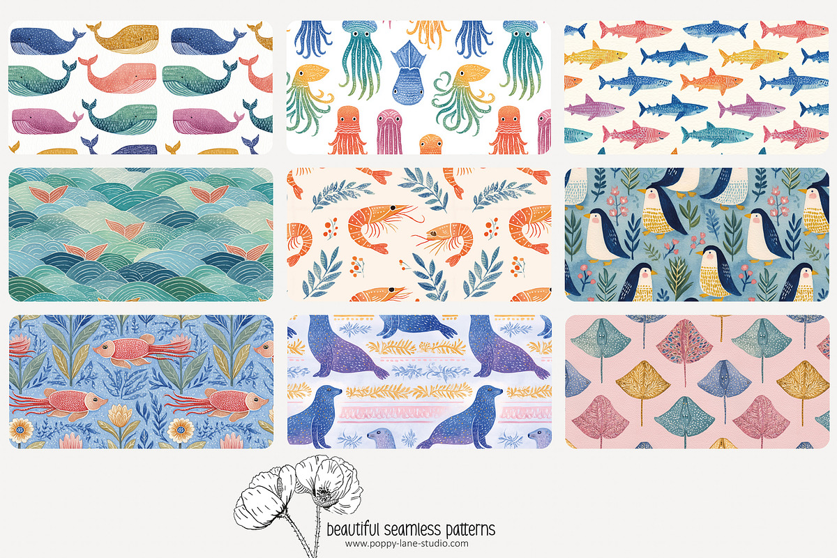 70 watercolour ocean repeat pattern, a Pattern Graphic by Poppy Lane Studio