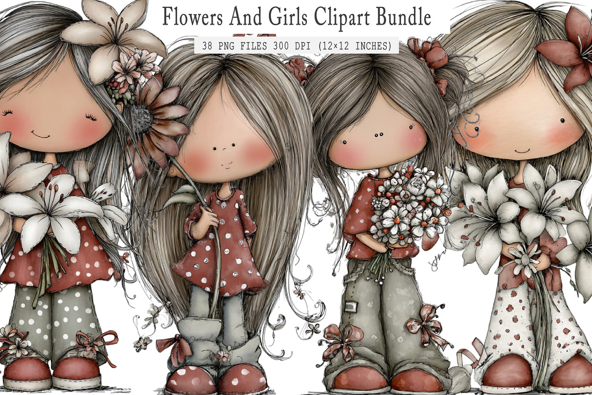 Flowers And Girls Clipart, an Illustration by SinaCreation (Photo 1 of 6)