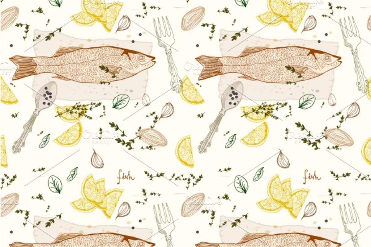 Background with taste fish dish, a Food Illustration by JaneLane