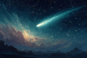 Radiant comet streaks across star filled sky above surreal alien, a Background Photo by José Manuel Gelpi