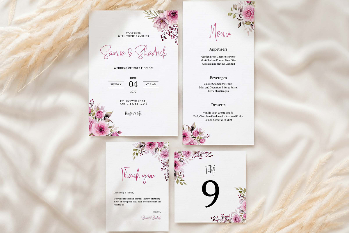 Pink Floral Wedding Suite, an Invitation Template by Arslan (Photo 3 of 3)