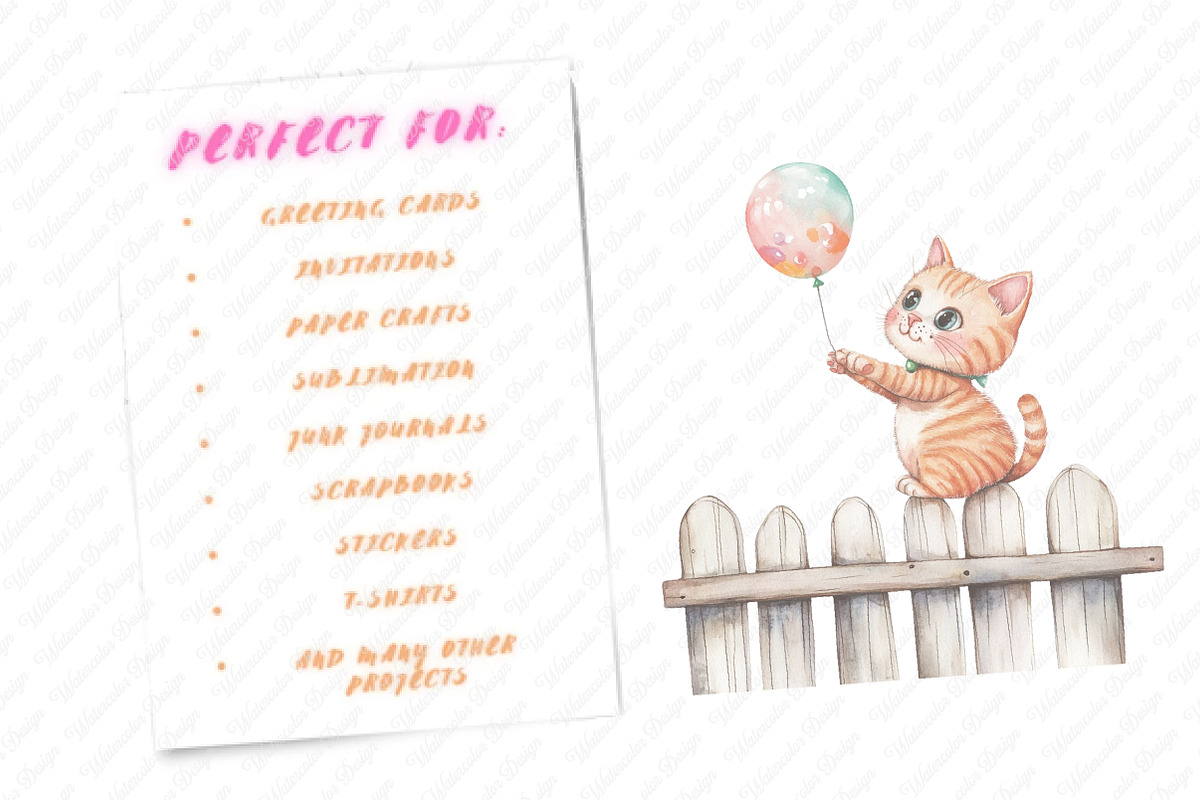 Quirky Cats on a fence clipart, an Illustration by Watercolor design (Photo 9 of 12)