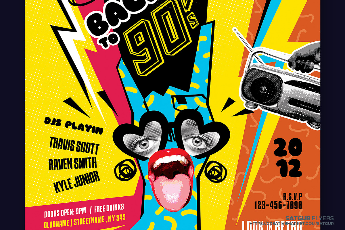 Back to 90s Music Party Flyer, a Flyer Template by Satgur Graphic Design (Photo 4 of 6)
