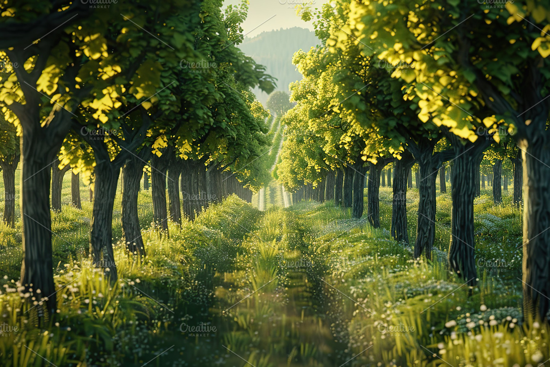 Vineyard trees growing in a rows, a Nature Photo by AlyaAnd