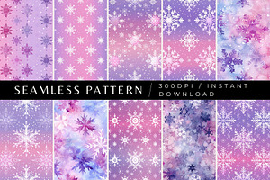 10 Purple Snowflake Seamless Pattern