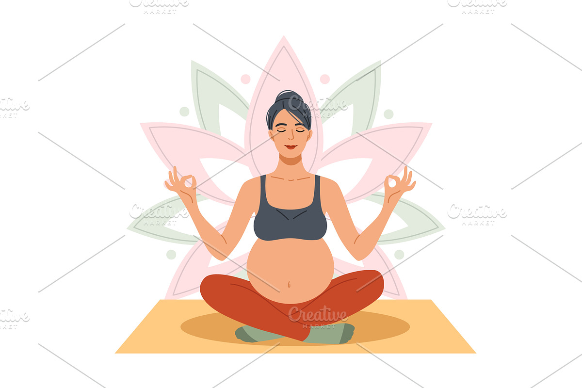 Pregnant woman in lotus pose. Girl, a Sport Illustration by YummyBuum