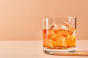 Whiskey on the rocks in a glass, a Food & Drink Photo by AlyaAnd