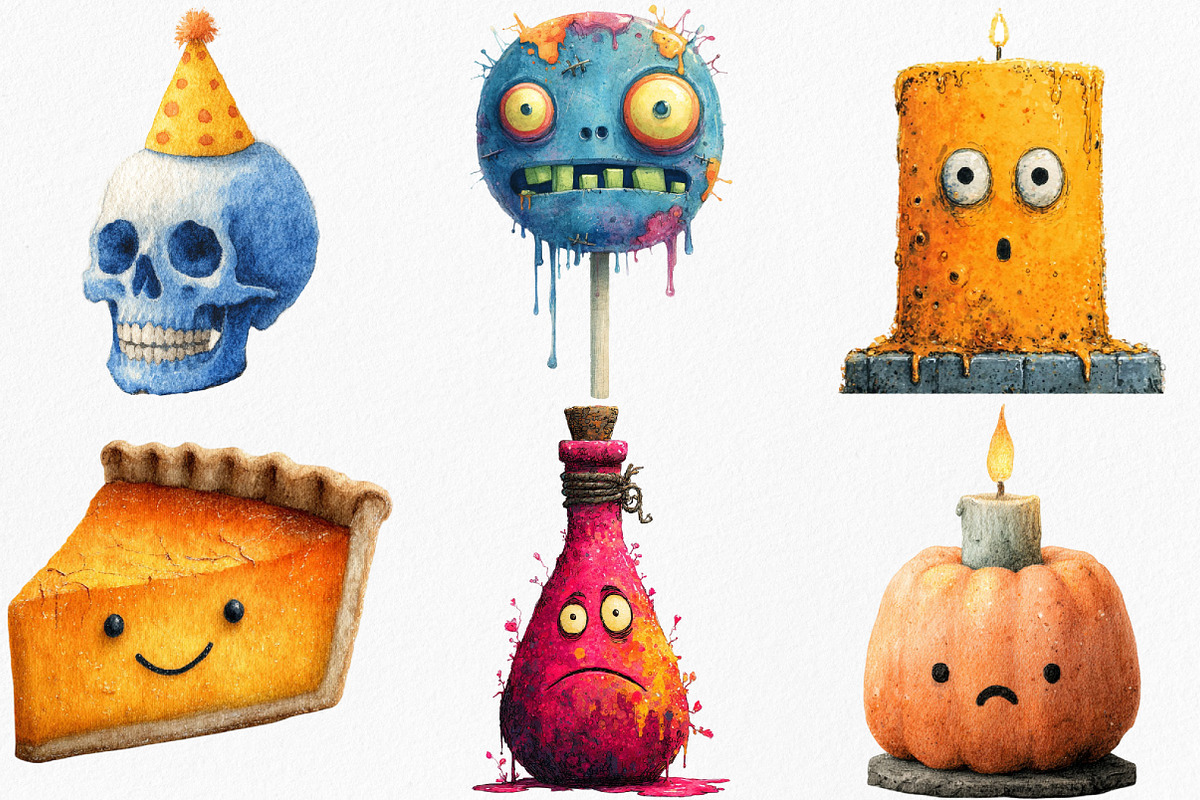 Watercolor Quirky Halloween Clipart, an Illustration by Canvas Craft (Photo 2 of 6)