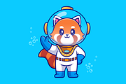 Cute Red Panda Diver Cartoon, an Animal Illustration by Catalyst Labs (Thumbnail 1 of 3)