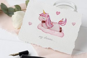 Watercolor Valentine Unicorn Clipart