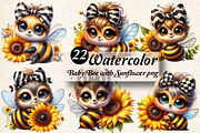 Baby Bee with Sunflower Clipart, an Illustration by Designworld (Thumbnail 1 of 5)