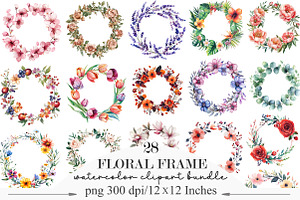Watercolor Floral Frame Clipart, an Illustration by Designking