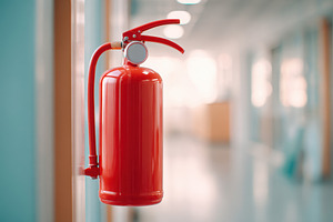 Red fire extinguisher hanging on a wall, a Technology Photo by AlyaAnd