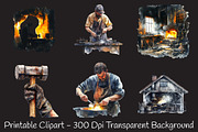Blacksmith Watercolor Cliparts, an Illustration by RobertsArt (Thumbnail 5 of 7)