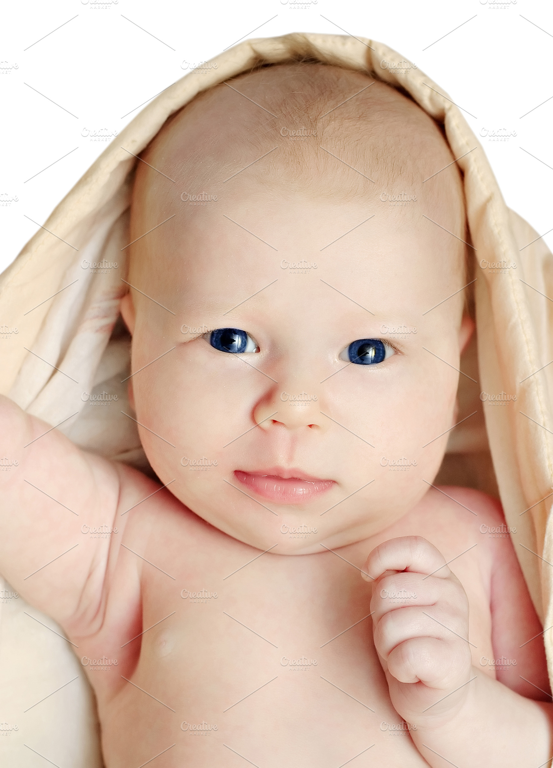 One month old baby in the blanket, a Photo by saiko3p