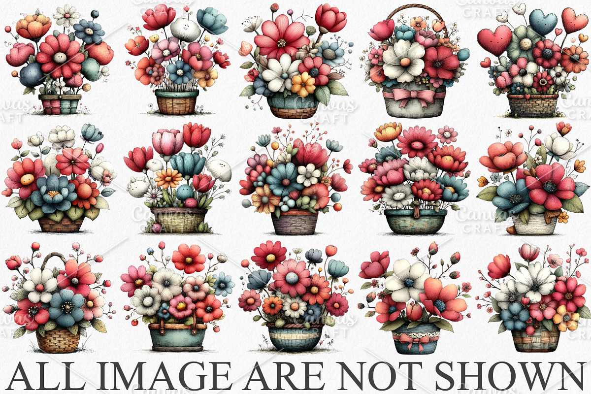 Spring Flower Basket Clipart Bundle, an Illustration by Canvas Craft (Photo 3 of 7)