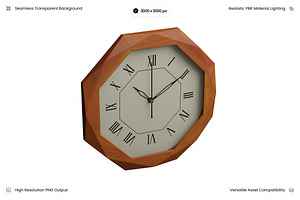Octagonal Wood Wall Clock 3D, an Object 3D Model by Wencory