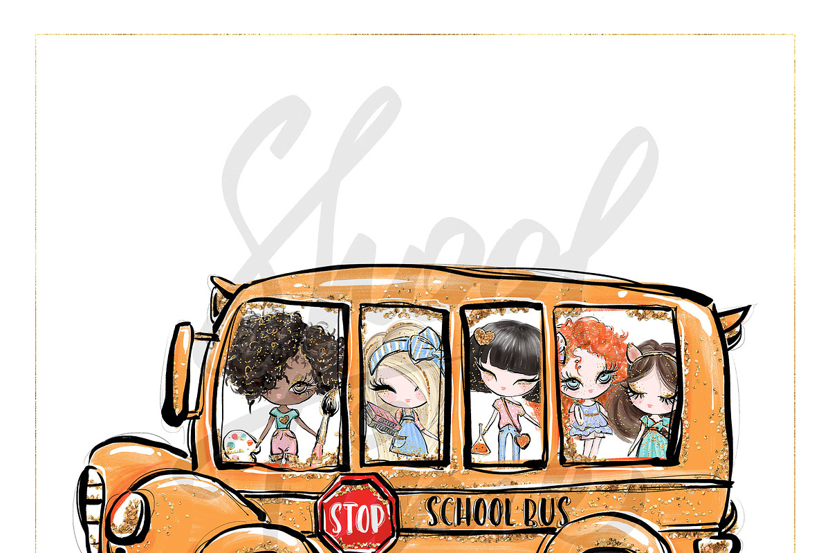 Back to School Bus Nerd Girls PNG, an Education Illustration by KaramfilaS (Photo 4 of 5)