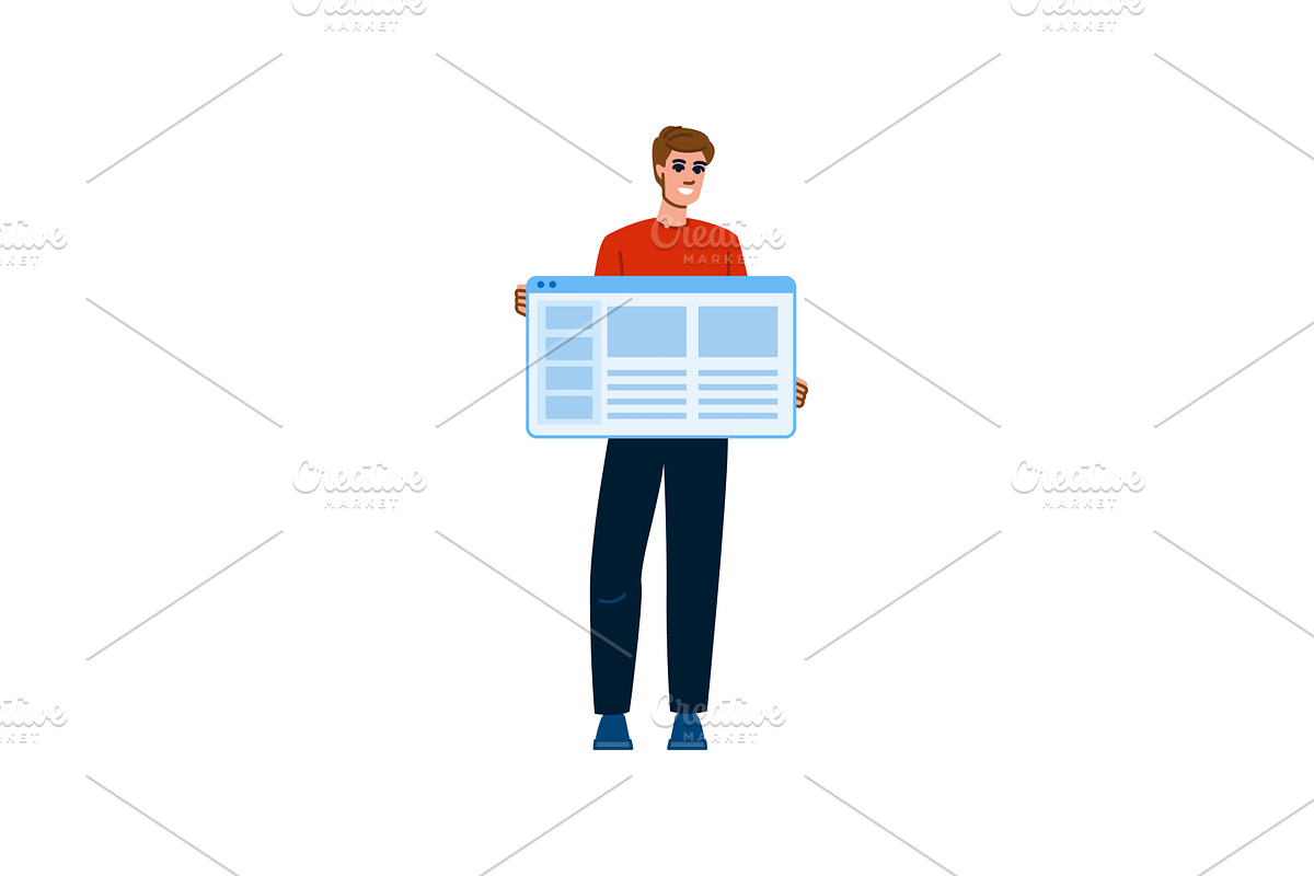 Web developer holding a website, a Technology Illustration by pikepicture