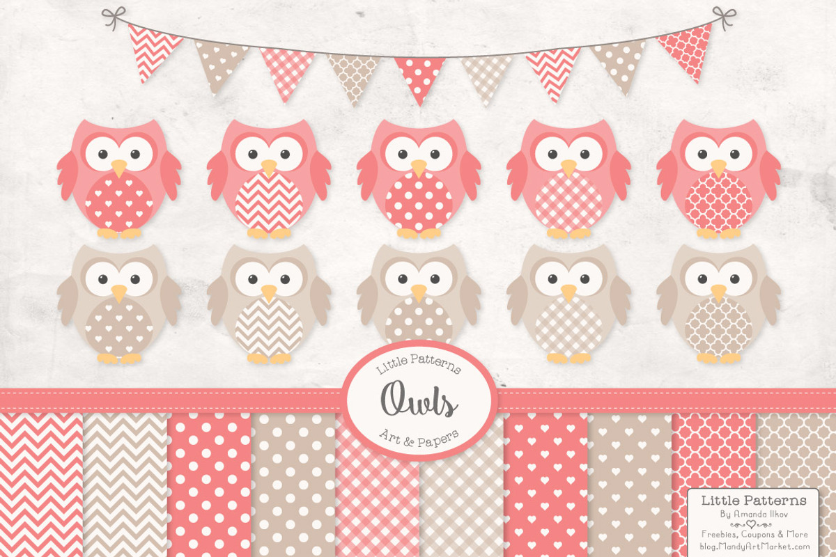 Coral Owl Vectors & Papers, an Animal Illustration by Amanda Ilkov (Photo 1 of 3)