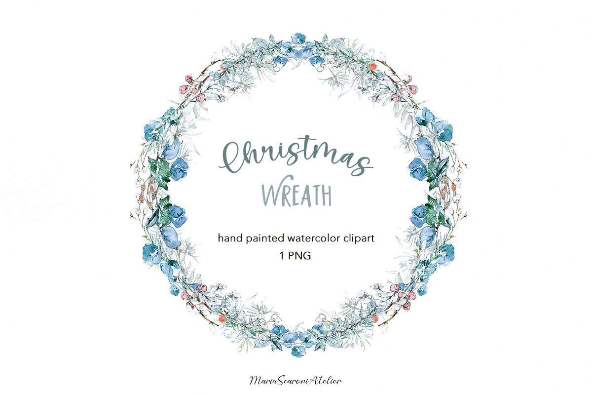 Christmas Watercolor Wreath Clipart, a Seasonal Illustration by MariaScaroniAtelier (Photo 1 of 5)