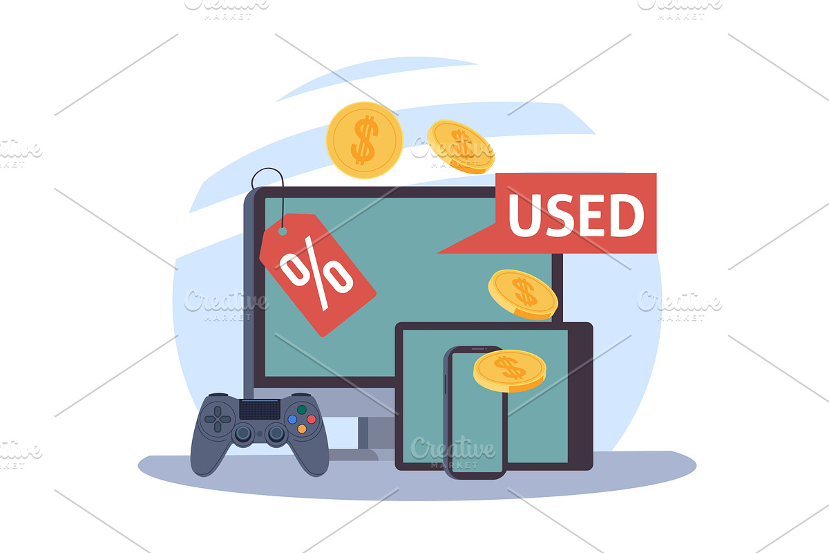 Used electronics sale. Thrift, a Technology Illustration by YummyBuum