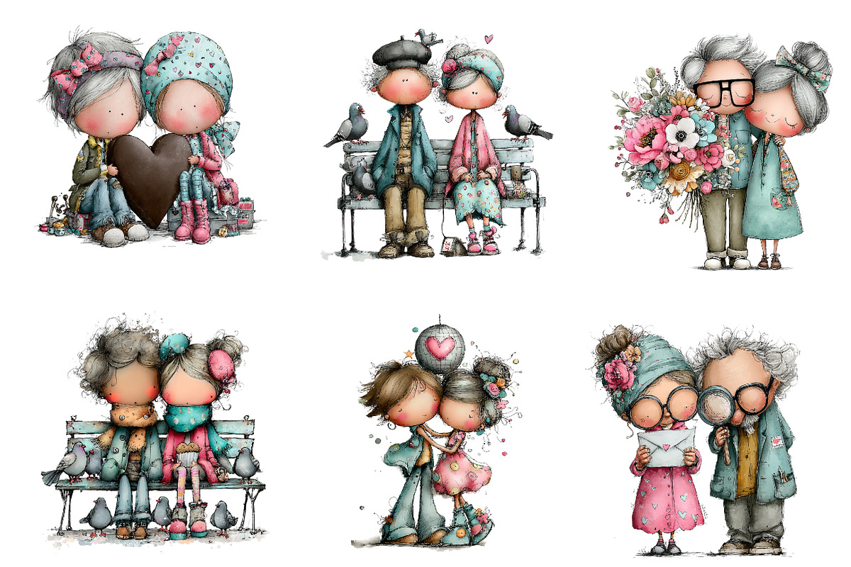 funny watercolor valentine old coupl, an Illustration by CreationArt (Photo 2 of 5)