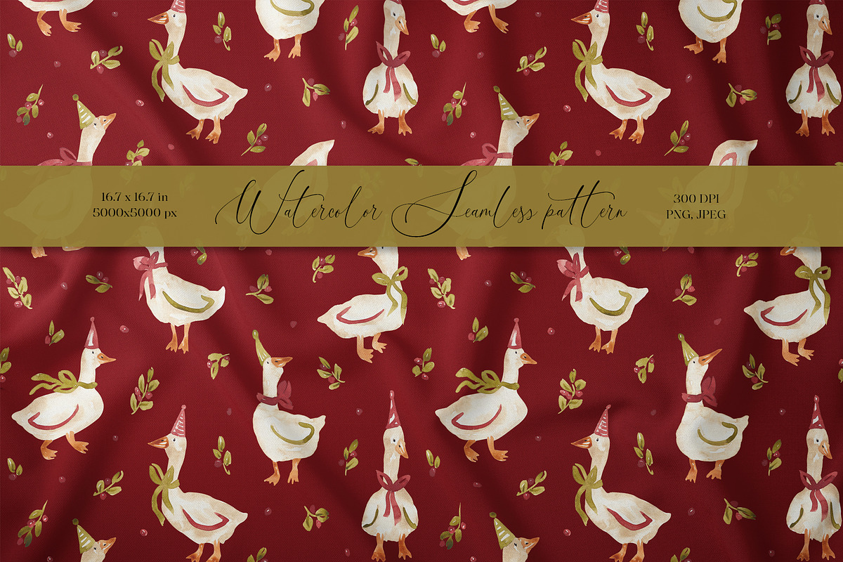 Christmas Goose Pattern, a Pattern Graphic by SirenaArt (Photo 1 of 16)