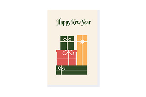 Happy New Year Card With Gift Box