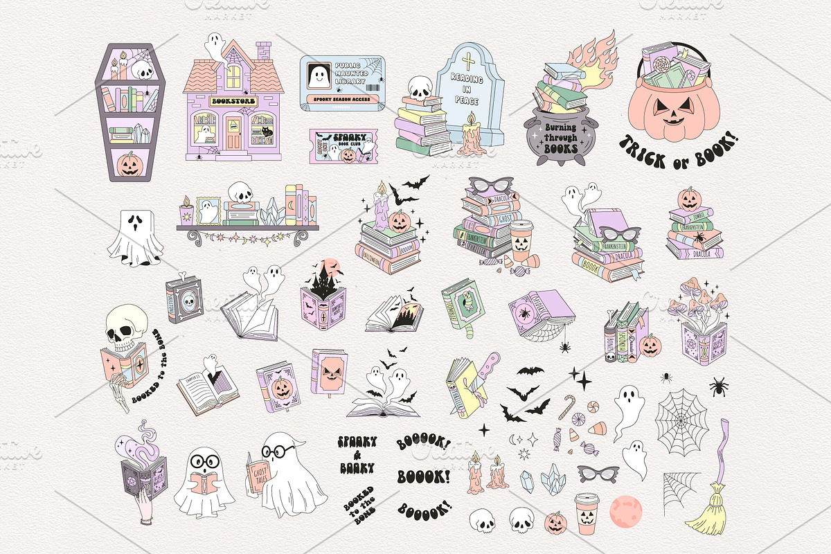 Bookish Halloween Clipart Set, a Seasonal Illustration by @olga.angelloz (Photo 2 of 2)