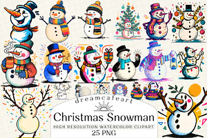 Christmas Snowman Clipart 2, an Illustration by DreamCafeArt
