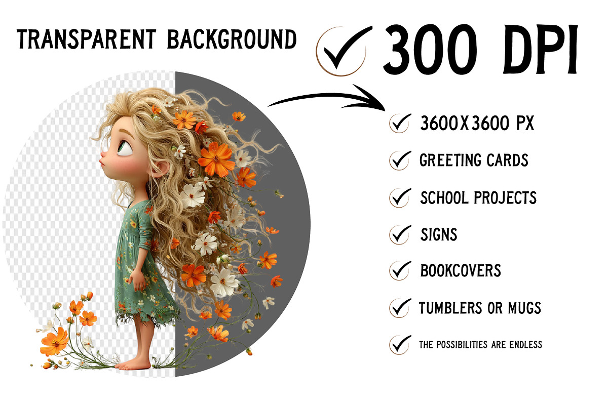 Whimsical Wildflower Hair Girl, a Seasonal Illustration by Craft Nest (Photo 2 of 6)