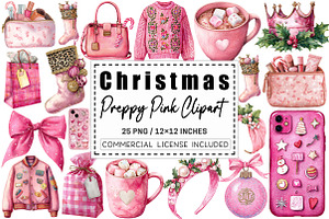 Preppy Pink Christmas Clipart, a Graphic by CitraGraphics