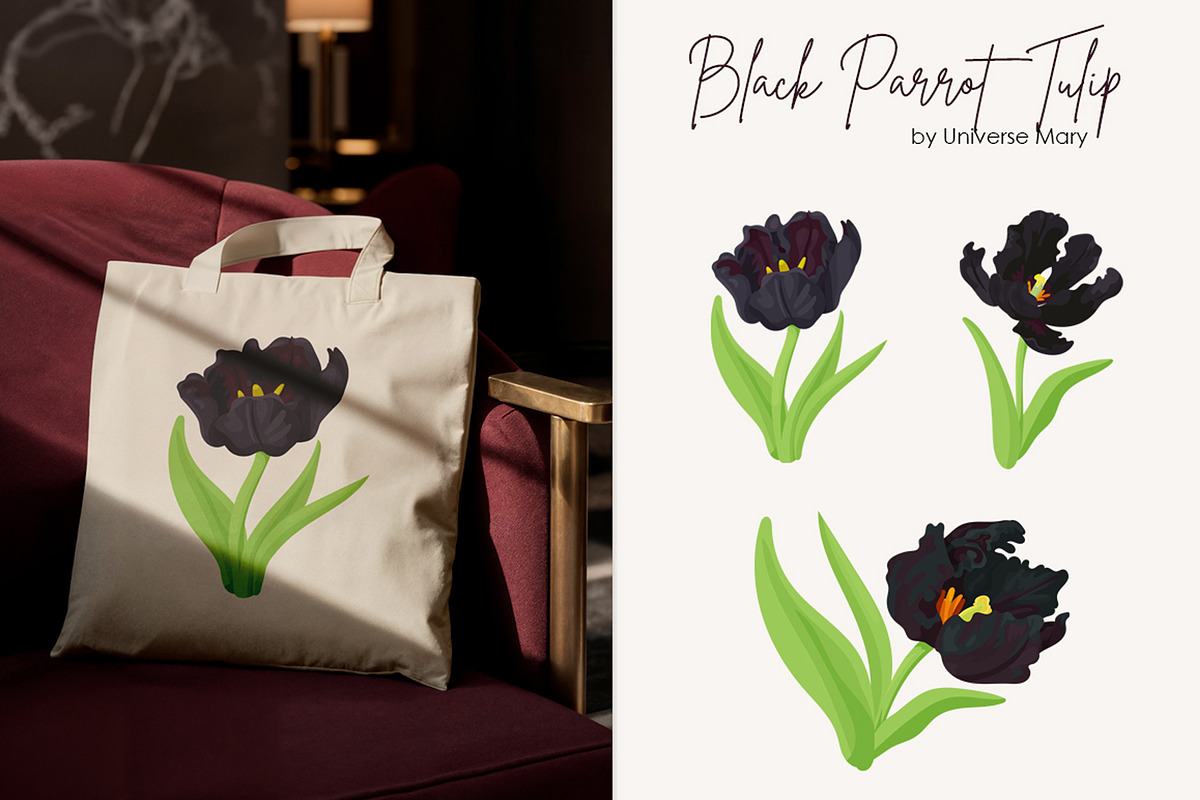 Black Parrot Tulip flower Vector, a Seasonal Illustration by Universe Mary (Photo 4 of 7)