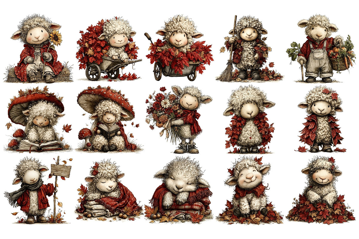 Whimsical Autumn Sheep Clipart, a Seasonal Illustration by Nicolle's Colorful Art (Photo 5 of 6)