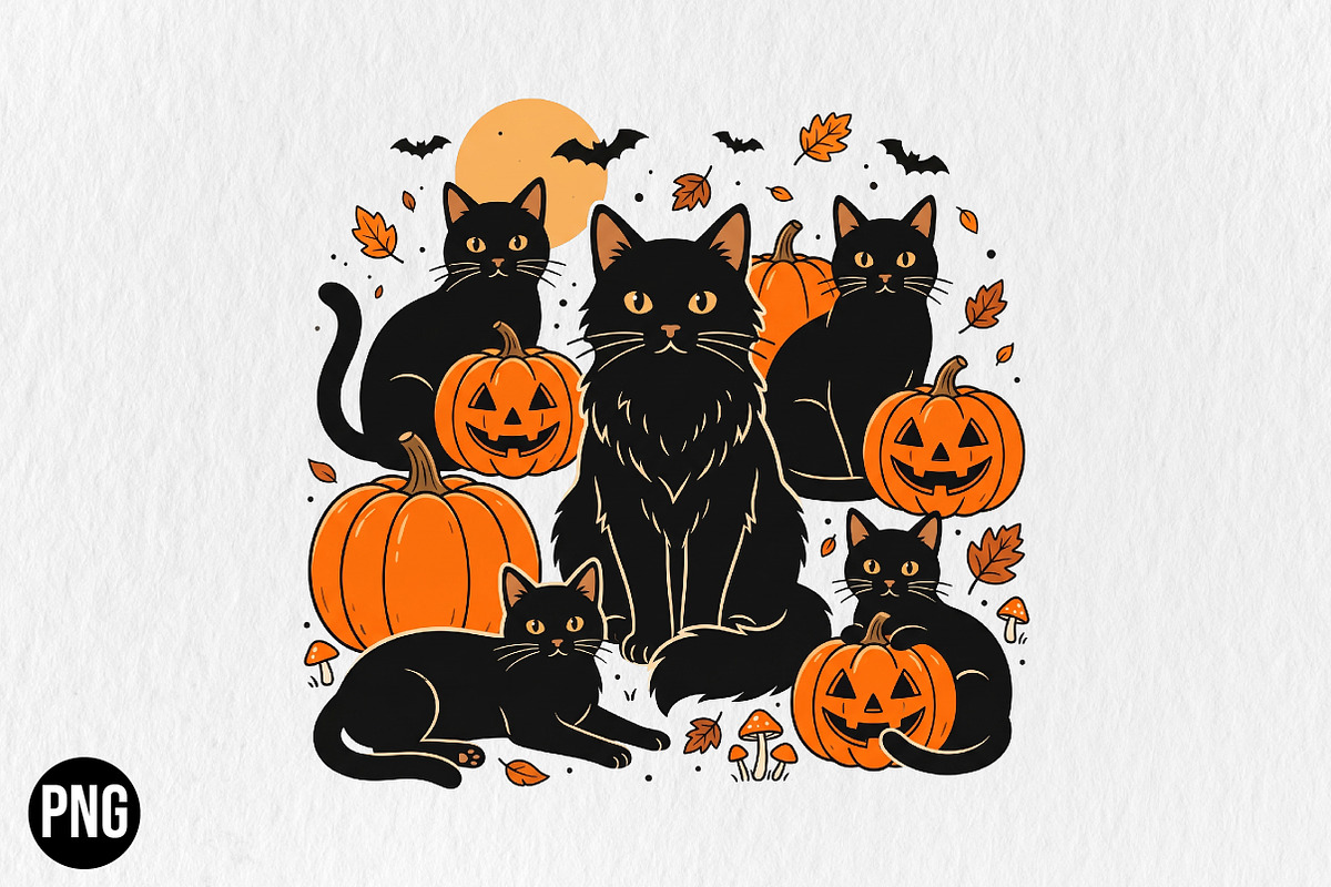 Black Cat Pumpkin Ghost Cat PNG, a Seasonal Illustration by CraftArtStudio (Photo 1 of 4)