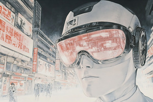 Futuristic figure in neon cityscape, a Photo by Beautiful things