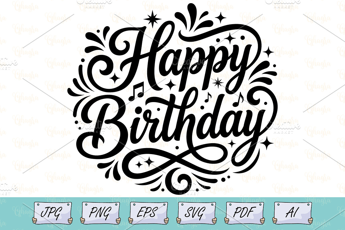 Happy Birthday Typography Vector svg, a Decorative Illustration by Ghagra (Photo 1 of 7)