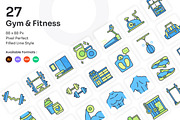 Gym & Fitness Icons Set Filled Line, an Icon by Kmg Design (Thumbnail 1 of 2)
