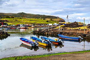 Colorful boats moored in Hanga Piko harbor on Easter Island Chile, a Transportation Photo by Leonid Andronov