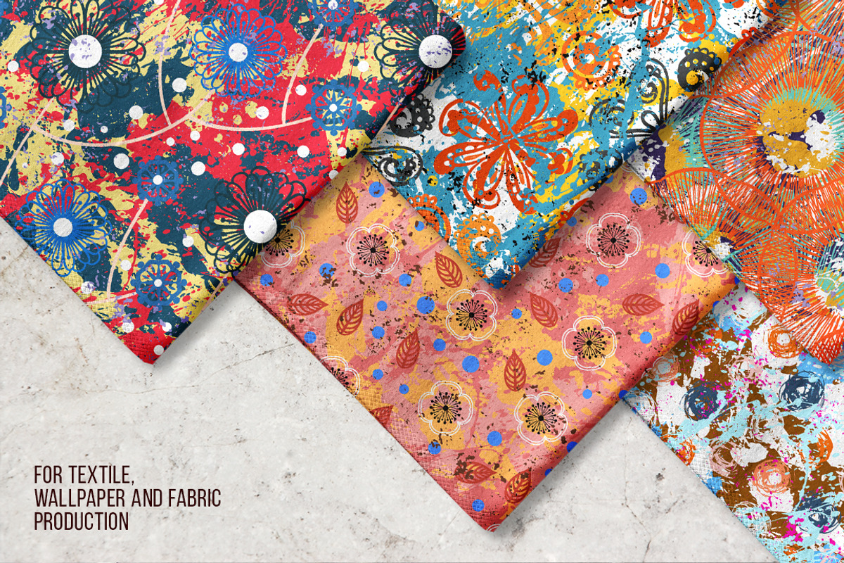5 Vector floral grunge patterns, a Pattern Graphic by picsome.ca (Photo 2 of 4)