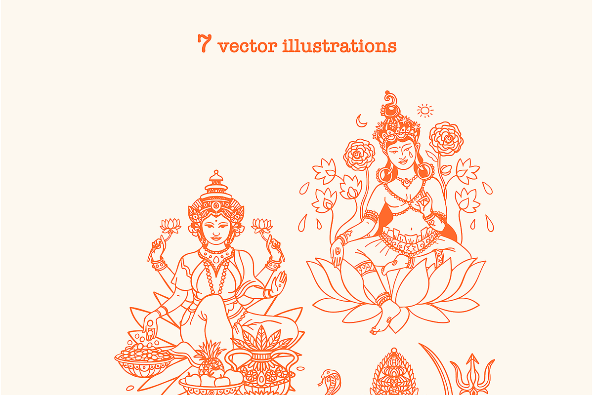 Indian Goddesses Vector Set, a Decorative Illustration by Allaxel Studio (Photo 2 of 4)