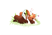 Bear and Bunny Read a Book in Forest, an Animal Illustration by Popmarleo Shop (Thumbnail 2 of 3)